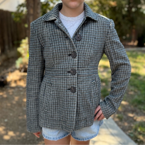 BANANA REPUBLIC 4 XS Y2K Herringbone Peplum Hem Wool Linen Blend Jacket Coat - Picture 7 of 12